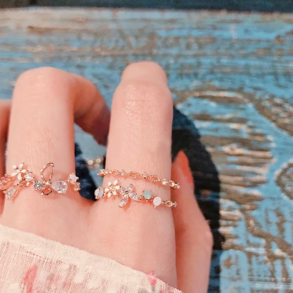 Butterfly Garden Rose Gold Tone Dual Ring Band 5+